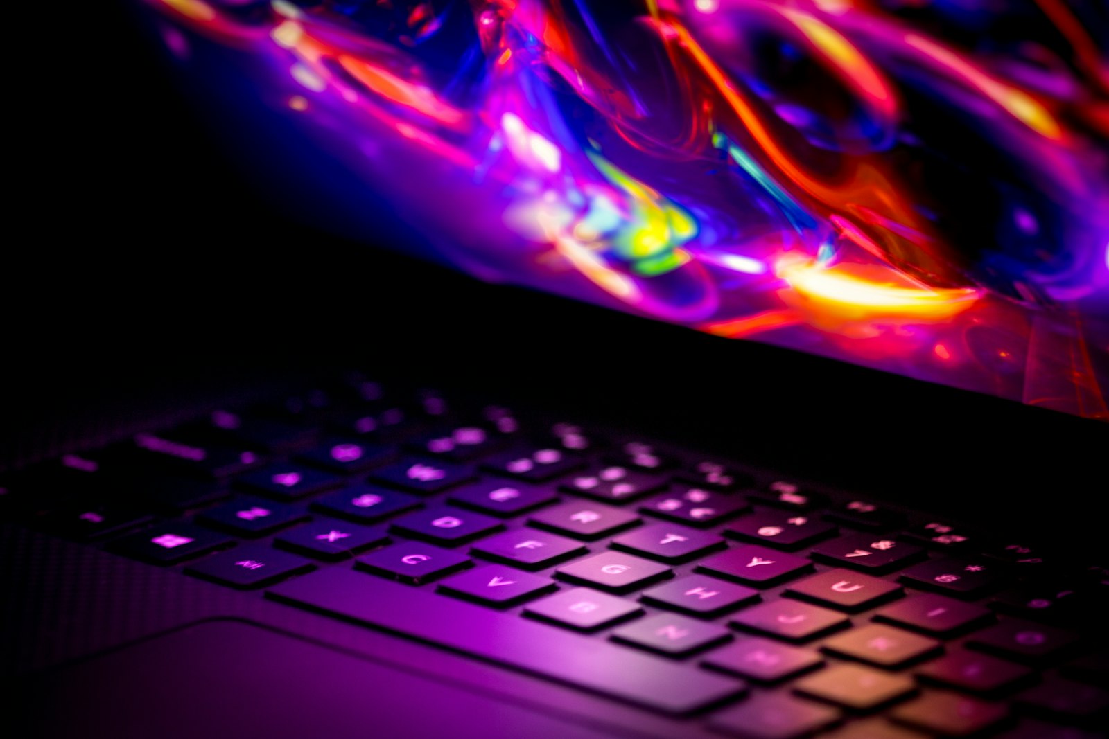Colorful close-up of a laptop display showing vibrant panel detail