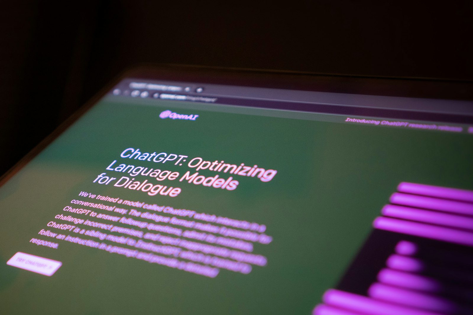 Close-up of a colorful computer display with a blurred, glowing background
